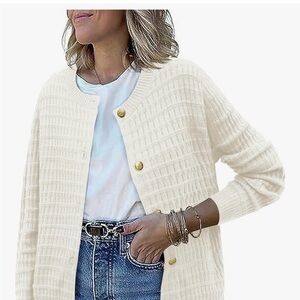 Zeagoo Cream Textured Knit Button Cardigan with Gold Buttons